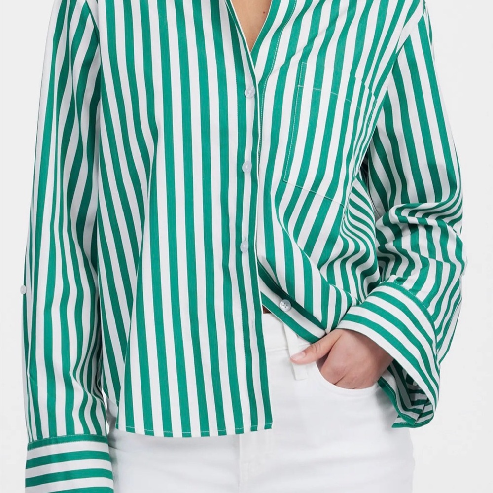 Madewell Striped Button Down Shirt in Green and White